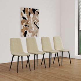 Dining Chairs Set of 4,Modern Kitchen Dining Room Chairs,Upholstered Dining Accent Chairs in linen Cushion Seat and Sturdy Black Metal Legs(Beige)