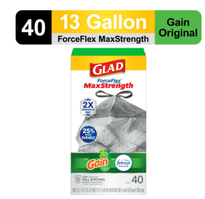 Glad ForceFlex MaxStrength Scented Kitchen Trash Bags, 13 Gallon, 40 Bags
