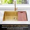 32 Gold Undermount Workstation Kitchen Sink-32 x 19 Inch 16 Gauge Stainless Steel Undermount Kitchen Sink Handmade R10 Radius 10 Inch Deep Undermount