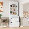[Assembly Video Provided] TOPMAX Modern 83.7inch High Kitchen Pantry, Freestanding Tall Kitchen Hutch with Faux Marble Top