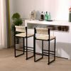 Creamy White Paper Rope Woven Bar Stools Set of 2 Hand Weave Counter Stool with footrest for Kitchen Island, Dining Room (Creamy White)