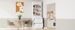 [Assembly Video Provided] TOPMAX Modern 83.7inch High Kitchen Pantry, Freestanding Tall Kitchen Hutch with Faux Marble Top