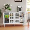 Vintage Buffet Cabinet with 4 Lattice Glass Door, Wooden Accent Cabinet with Adjustable Shelves, Credenza for Living Room, Kitchen, Dining Room
