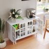Vintage Buffet Cabinet with 4 Lattice Glass Door, Wooden Accent Cabinet with Adjustable Shelves, Credenza for Living Room, Kitchen, Dining Room