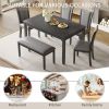 6-Piece Dining Table Set with Bench and Chairs, Wooden Dining Table Set for 6, Modern 6 Person Dining Table Set for Dining Room, Kitchen, Grey