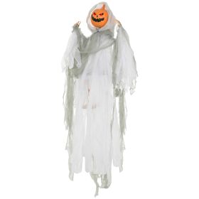 3.9' Outdoor Halloween Hanging Pumpkin Ghost w/ Light Up Eyes, Sound Activated Prop w/ Creepy Howling Sounds