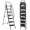 Folding step stool with bandwidth anti slip pedals and tool trays, lightweight and portable steel step stool, perfect for kitchen and home