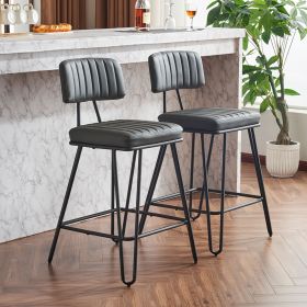 Industrial Bar Stools Set of 2, Counter Height Chairs with PU Leather Upholstery & Metal Frame
