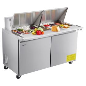 VEVOR 60"W Commercial Refrigerator, 15.4 Cu. Ft Sandwich Prep Refrigerated Table, Mega Top Food Prep Fridge with 24 Pans and Cutting Board