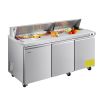 VEVOR 72"W Commercial Refrigerator, 18.7 Cu. Ft Sandwich Prep Refrigerated Table, Mega Top Food Prep Fridge with 18 Pans and Cutting Board