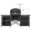 VEVOR Camping Kitchen Table, Outdoor Camp Cooking Table, Aluminum Portable Cook Station with Storage Cupboard, Carrying Bag, Detachable Windscreen