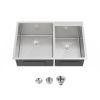 33"x19" Embedded Double Bowl Kitchen Sink, Overmount Handmade Sink in Brushed (Sink only)