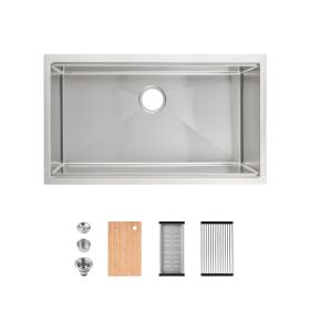 Stainless Steel Kitchen Sink, 33″x19″ Single Bowl, Undermount Handmade Sink in Black, with Cutting Board, Colander