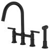 Modern Double Handle 4 Holes Deck Mount Bridge Kitchen Faucet With Side Sprayer Sink Faucet 360 Swivel Spout In Black
