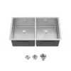 33"x19" Embedded Double Bowl Kitchen Sink, Undermount Handmade Sink in Brushed (Sink only)