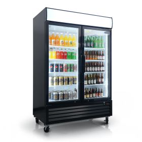 ORIKOOL Glass Door Merchandiser Refrigerator 44.7 Cu.ft Swing Door Commercial Display Refrigerators Merchandising Refrigeration with LED Top Panel