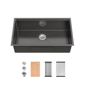 Stainless Steel Kitchen Sink, 33″x19″ Single Bowl, Undermount Handmade Sink in Brushed, with Cutting Board, Colander