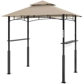 8' x 5' Outdoor Grill Gazebo, Barbecue Gazebo Shelter with LED Light, 2 Side Shelves, Hooks, Bottle Opener, Khaki