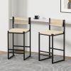 Set of 2 Woven Bar Stools with Backrest Paper Rope Weave Dining Chairs for Kitchen Island (Style B Black & Creamy White)