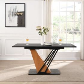 61.81(46.46) inch Extendable Dining Table, Modern Geometric Rectangular Table with Sturdy Metal Frame and MDF base