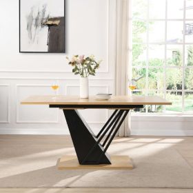 61.81 (46.46) inch Extendable Dining Table, Modern Geometric Rectangular Table with Sturdy Metal Frame and MDF base