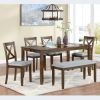 6 Piece Kitchen Dining Set, Rectangular Wooden Dining Table with 4 Upholstered Chairs and a Bench, Dining Table Set for 6 People, Living Room