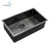 Aqucubic Large Gunmetal Black Handmade 304 Stainless Steel Undermount Kitchen Sink with Accessories