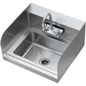 VEVOR Commercial Hand Sink with Faucet and Side Splash, Stainless Steel Sink for Washing, Small Hand Washing Sink