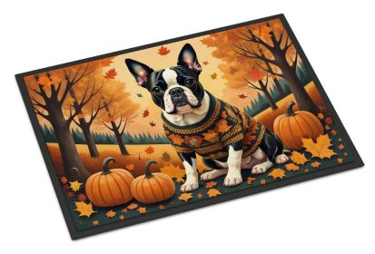 NEW Boston Terrier Fall Doormat Front Door Mat Indoor Outdoor Rugs for Entryway, Non Slip Washable Low Pile, 18H X 27W