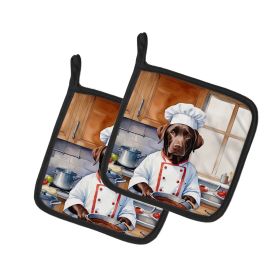 Chocolate Labrador Retriever The Chef Pair of Pot Holders Kitchen Heat Resistant Pot Holders Sets Oven Hot Pads for Cooking Baking BBQ, 7 1/2 x 7 1/2
