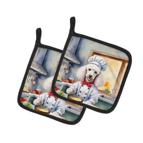 White Poodle The Chef Pair of Pot Holders Kitchen Heat Resistant Pot Holders Sets Oven Hot Pads for Cooking Baking BBQ, 7 1/2 x 7 1/2