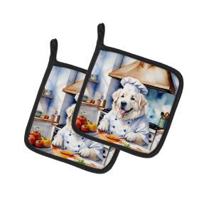 Great Pyrenees The Chef Pair of Pot Holders Kitchen Heat Resistant Pot Holders Sets Oven Hot Pads for Cooking Baking BBQ, 7 1/2 x 7 1/2