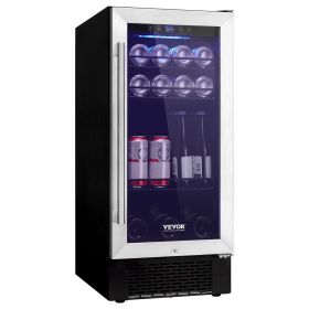 VEVOR Wine Cooler, 96 Cans Capacity Under Counter Built-in or Freestanding Wine Refrigerator, Beverage Cooler with Blue LED Light, Single Door