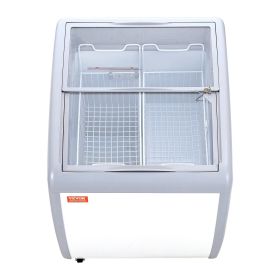 VEVOR Commercial Ice Cream Display Case, 5.4 Cu.ft Chest Freezer, Mobile Glass Top Deep Freezer, Restaurant Gelato Dipping Cabinet with 2 Wire Baskets