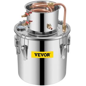 VEVOR Alcohol Still 3Gal/12L Stainless Steel Alcohol Distiller Copper Tube Home Brewing Kit Build-in Thermometer for DIY Whisky Wine Brandy, Silver