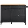 VEVOR Kitchen Island Cart, 50" Wood Top Breakfast Bar with Trash Cabinet Tilt Out 10 Gallon Storage, Farmhouse Dining Living Room Table with Drop Leaf