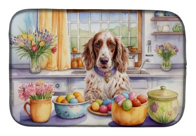 Decorating Easter English Setter Dish Drying Mat Absorbent Dish Drying Mat Pad for Kitchen Counter Dish Drainer Mat for Countertop, 14 x 21"