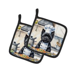 Cairn Terrier The Chef Pair of Pot Holders Kitchen Heat Resistant Pot Holders Sets Oven Hot Pads for Cooking Baking BBQ, 7 1/2 x 7 1/2