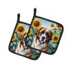 Saint Bernard in Sunflowers Pair of Pot Holders Kitchen Heat Resistant Pot Holders Sets Oven Hot Pads for Cooking Baking BBQ, 7 1/2 x 7 1/2