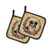 Australian Shepherd and Flowers Pair of Pot Holders Kitchen Heat Resistant Pot Holders Sets Oven Hot Pads for Cooking Baking BBQ, 7 1/2 x 7 1/2