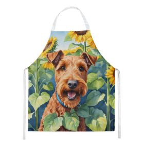 Irish Terrier in Sunflowers Apron Cooking Kitchen Server Baking Crafts Gardening for Adult Women Men, Unisex, Large, Multicolor
