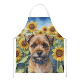 Border Terrier in Sunflowers Apron Cooking Kitchen Server Baking Crafts Gardening for Adult Women Men, Unisex, Large, Multicolor