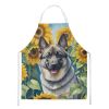 Norwegian Elkhound in Sunflowers Apron Cooking Kitchen Server Baking Crafts Gardening for Adult Women Men, Unisex, Large, Multicolor