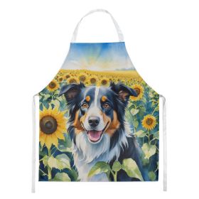 Border Collie in Sunflowers Apron Cooking Kitchen Server Baking Crafts Gardening for Adult Women Men, Unisex, Large, Multicolor
