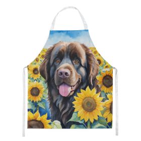 Newfoundland in Sunflowers Apron Cooking Kitchen Server Baking Crafts Gardening for Adult Women Men, Unisex, Large, Multicolor