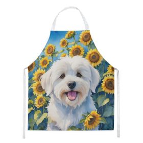 Coton de Tulear in Sunflowers Apron Cooking Kitchen Server Baking Crafts Gardening for Adult Women Men, Unisex, Large, Multicolor