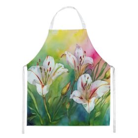Utah Sego Lilies in Watercolor Apron Cooking Kitchen Server Baking Crafts Gardening for Adult Women Men, Unisex, Large, Multicolor