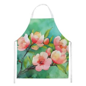 Delaware Peach Blossom in Watercolor Apron Cooking Kitchen Server Baking Crafts Gardening for Adult Women Men, Unisex, Large, Multicolor