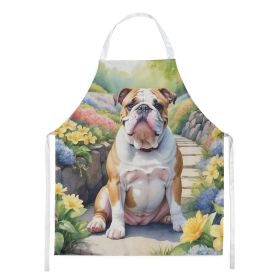 English Bulldog Spring Path Apron Cooking Kitchen Server Baking Crafts Gardening for Adult Women Men, Unisex, Large, Multicolor