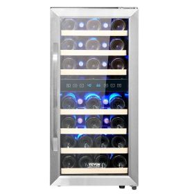 VEVOR 33-Bottle Wine Cooler, Dual Zone & Dual Temperature Wine Fridge, Freestanding Refrigerator with Circulating Air-cooling and Digital Control